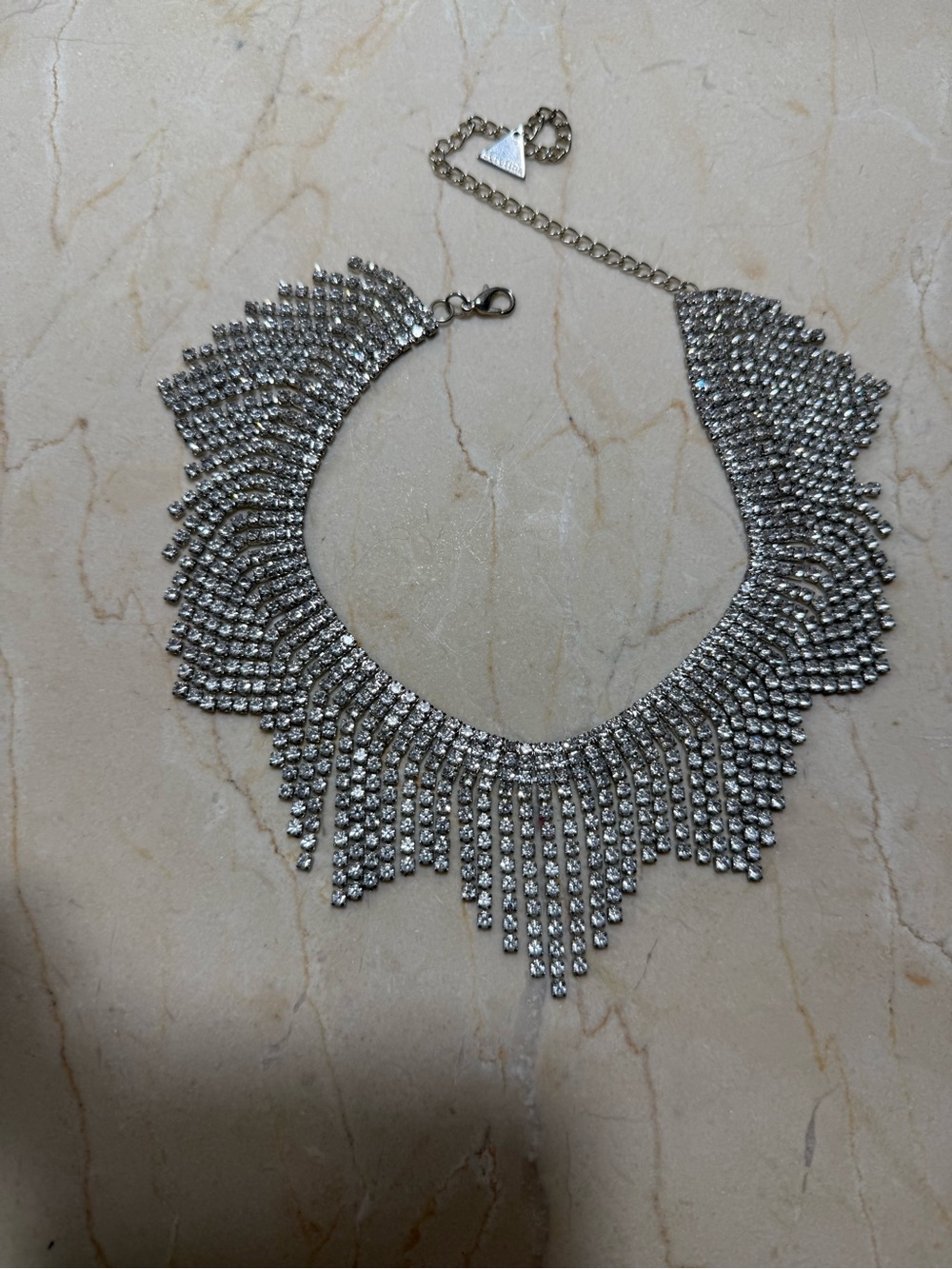 Free People Silver Rhinestone Fringe Bib Necklace